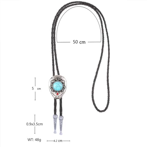 Image of Turquoise Bolo Tie for Men, Leather Braided Necktie Western Cowboy Bola Tie Costume Accessories for Men Women