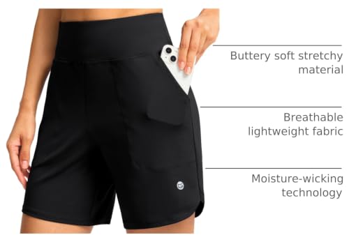 Image of G Gradual Women's Athletic Shorts 6 inch High Waisted Stretchy Bermuda Shorts for Women Quick Dry Summer Casual Shorts