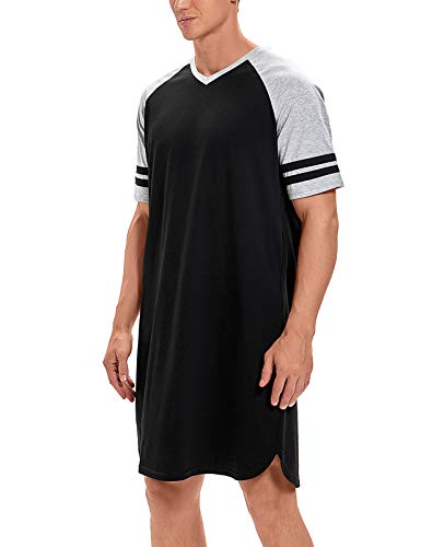 MINTLIMIT Men's Cotton Nightwear Long Night Shirts Short Sleeve Sleepwear Pockets Nightgown Big&Tall Soft Sleep Shirt M-XXXL4