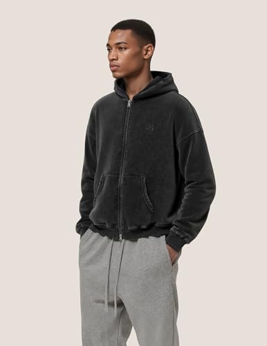 Aelfric Eden Zip Up Hoodie Acid Wash hooded Sweatshirts Oversized Vintage Cotton Fleece Jackets Heavyweight Unisex