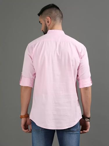 Image of DEEMOON Men's Cotton Blend Full Sleeve Short Kurta with Mandarin Collar Crafted from a Premium Cotton Blend