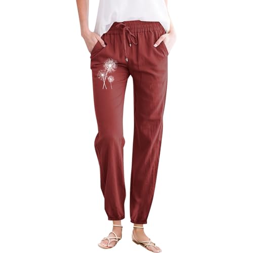 Pantalones cargo para mujer, ligeros, para viajes, natación, deportes, ajuste regular, de verano, de tela, pantalones de lino para clase de pijama, Vino, M
