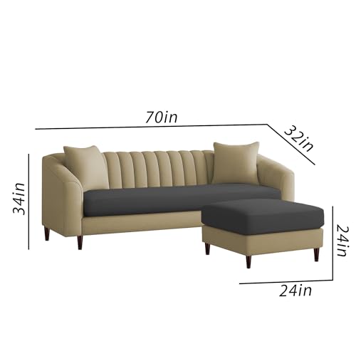 Image of Casaliving Doraldo 4 Seater L Shape Convertible Sofa Set for Living Room, 3 Seater & Ottoman Modular Sectional Couch for Small Space (Cream Black Colour) Fabric