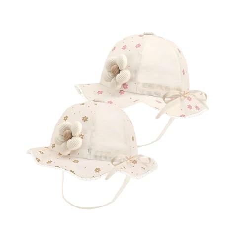2 Pack Baby Girl Sun Hat,Toddler Infant Flower Bucket Hat Sun Protection Cap Outdoor Summer Beach Essentials