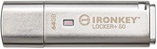 Kingston Ironkey Locker+ 50 64GB Encrypted USB Flash Drive | USB 3.2 Gen 1 | XTS-AES Protection & TAA Compliant | Multi-Password Security Options | Automatic Cloud Backup | Metal Casing | IKLP50/64GB
