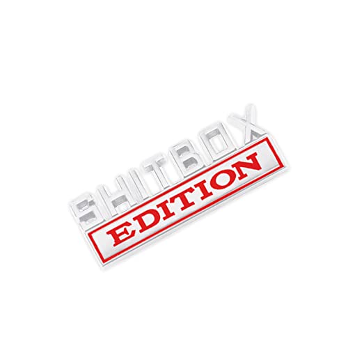 Shit Box Edition Emblema, lettera adesiva 3D, adesivo 3D per esterni auto, decalcomania 3D, per auto, camion, ricambio per tutte le auto, paraurti e finestrini (argento e rosso)