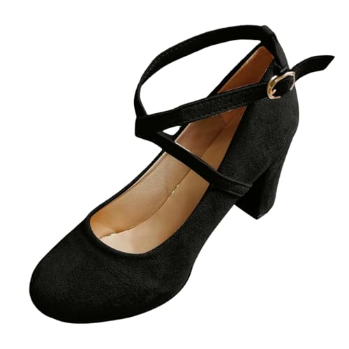 Women's Chunky Heel Mary Jane Pumps Platform Round Toe Dress Shoes with Suede Buckle Strap Comfortable High Heels for Wedding, Office & Evening Party Outfits3