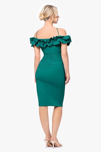 Image of Xscape Women's Xscape Women's Off the Shoulder Leg Slit Ruffle Floor Length Dress