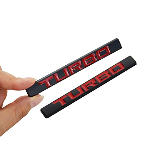 Image of 2PC Aluminum Stick ON Polish Text Turbo Decal Emblem Trim Badge Logo 3D Metal Turbo Premium CAR Side Fender Rear Trunk Emblem Badge (Black Red)