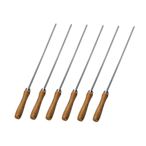 TOYANDONA 6pcs Stainless Steel Barbecue Stick Roasting Grilled Forks Camping Cookware Skewers Sticks for Campfires Rotisserie Skewer Fruit Handle Flat Meat Utensils Grill Tools Wooden Silver
