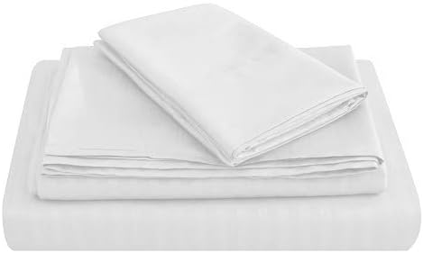 JÁCLER Queen 4 Piece Sheet Set- Microfiber Bedding - Bed Sheets - Extra Soft - Easy Fit - Breathable & Cooling Sheets - Comfy, Wrinkle, Fade - Stain Resistant– Stripe White