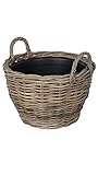 Rattan Kobo Indoor & Outdoor Planter Basket with Ear Handles & Plastic Pot, Large, 5 Gallon Soil Capacity