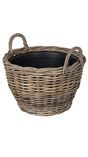 Kouboo Rattan Kobo Indoor Outdoor Planter Basket with Ear Handles Plastic Pot Large 5 Gallon Soil Capacity