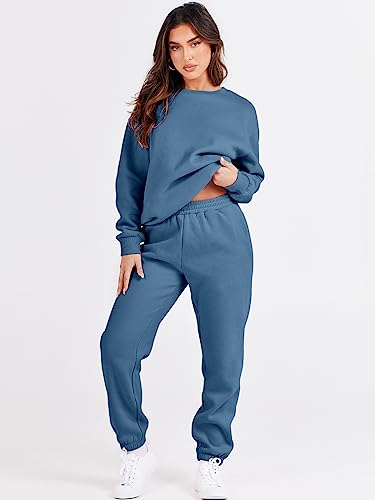 ANRABESS Women's Two Piece Outfits Sweatsuit Lounge Set Long Sleeve Crewneck Sweatshirt Jogger Pants Tracksuit 2025 Fall Sets3