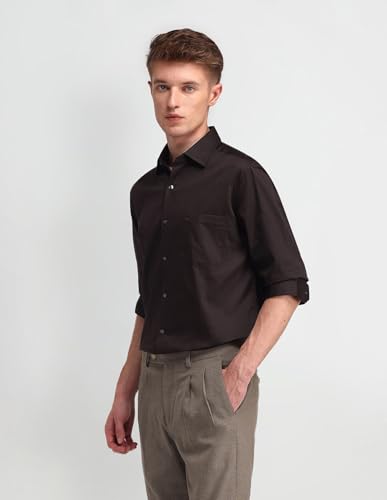 Image of Arrow Solid Slim Fit Mens Formal Shirt - 100% Cotton, Breathable & Comfortable, Full Sleeves Shirts for Men