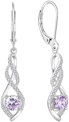 Infinity Sterling Silver Earrings for Women - Guesma Drop & Dangle Earrings Alexandrite Round Created Birthstone Crystal - Wedding Leverback Earrings Jewelry