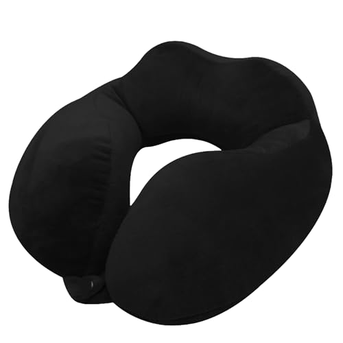 Image of Rover Travel Neck Pillow - Soft Fiber Filled with Snap Button, Plush Fabric, Neck Support for Flight, Bus, Car, Pain Relief (Black)