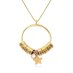 UYNUY Custom Round Pendant Necklace with Personalized Name, Text, and Date - Engraved Jewelry Gift for Women, Men