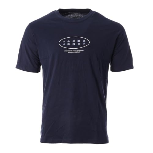 JACK & JONES Mens Crew Neck T-Shirt – 100% Cotton Short Sleeve Casual Tee Top for Men, Navy Colour, UK Sizes - L