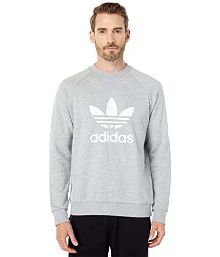 Image of adidas Originals Men's Adicolor Trefoil Crew Neck, Medium Grey Heather/White, Small