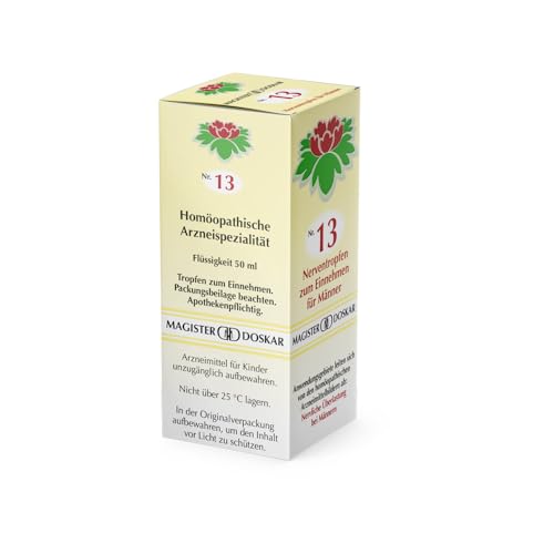 MAGISTER DOSKAR Tropfen Nr. 13 – Homöopathische Nerventropfen für Männer, 50 ml – Stärkt das Nervensystem – Unterstützt emotionale Balance – Lindert innere Unruhe – Natürliche Pflanzenextrakte