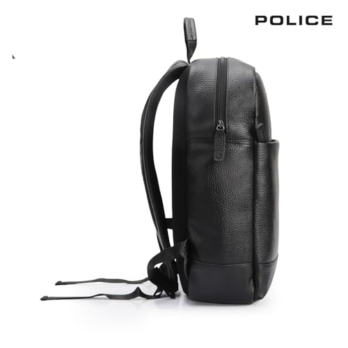 Image of Police 20 Ltrs Vegan Leather (Upto 15 inch) Black Laptop Backpack Water Resistant Sustainable Bags with Water Proof Zippers-Unisex