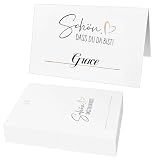 50 Stück Tischkarten Schön dass du da bist – 110x85mm Blanko Platzkarten zum selbst Beschriften, Namenskärtchen für Hochzeit, Geburtstag, Taufe & Konfirmation