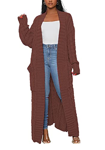 Image of Tcremisa Long Cable Knit Cardigans for Women Chunky Maxi Sweater Coat