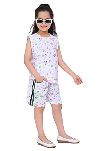 Image of SK Wardrobe Girls T-Shirt & Shorts Night Suit Set | Kids Cotton Sleepwear | Soft & Breathable Summer Nightwear | Comfortable Home Wear & Lounge Dress for Girls | Pack of 2