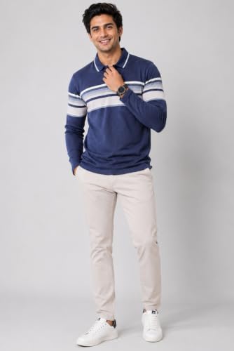 SANE ORIGINALS Full Sleeves Textured Polo Tshirt for Men Denim Blue - Image 5