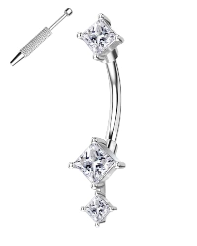 Agrewd Minimalist Rook Earrings Square Zirconium 8MM Silver Rook Piercing Jewelry Stainless Steel 16G Belly Button Ring Dainty Eyebrow Rings