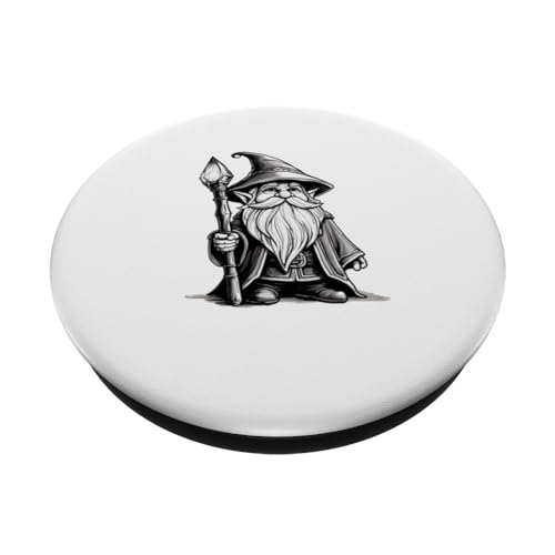 Magical Gnome Wizard Illusionist Sketch Fantasy Beard PopSockets Swappable PopGrip, Black - Image 2