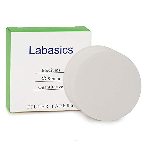 Labasics Quantitative Filterpapier Kreise, Zellulose Filterpapier mit 90mm Durchmesser und Einer Filtrationsgeschwindigkeit von 20 Mikron, Packung mit 100 Stück Cover