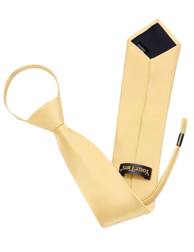 Image of YourTies Zipper Tie for Men Adjustable Pre-tied Satin Neckties and Pocket Square Set Solid Color Business Formal Wedding