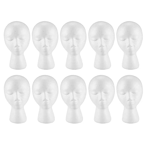 Tête de mannequin en mousse x10 pour perruques et chapeaux blancs
