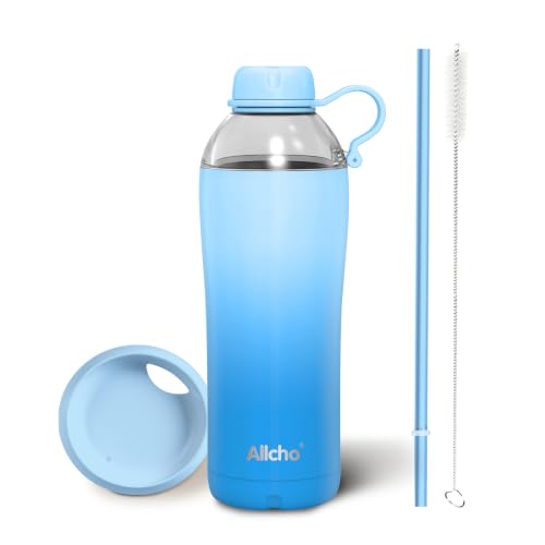 Allcho Insulated 18-Ounce Stainless Steel Water Bottle with Standard Lid and Dedicated Drinking Lid with Handle Ring; Leak Proof Design, BPA Free, Double Wall Vacuum Insulated Construction for Sports