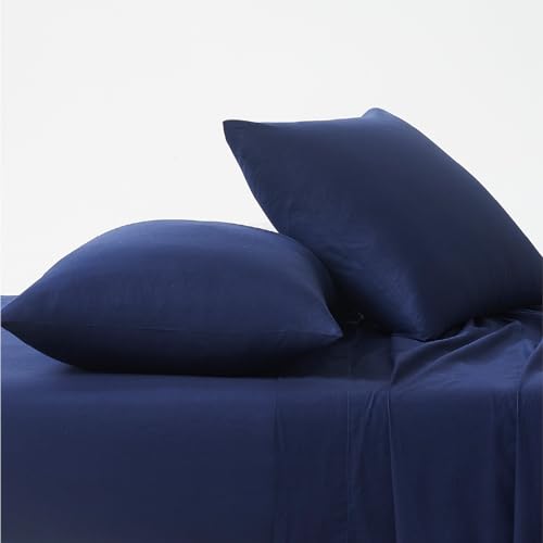 Image of Linen Closet Luxury Cotton 144 Thread Count Organic Cotton Standard Pillowcases, Set of 2, Navy