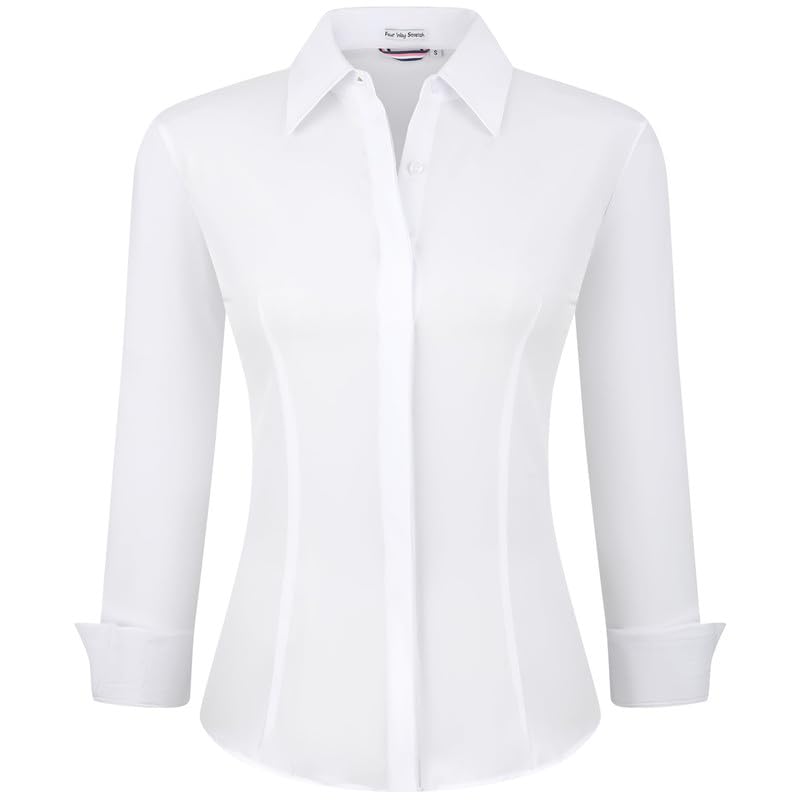 Esabel.C Womens Button Down Shirts Wrinkle Free Long Sleeve Regular Fit Stretch Work Blouse, White,...