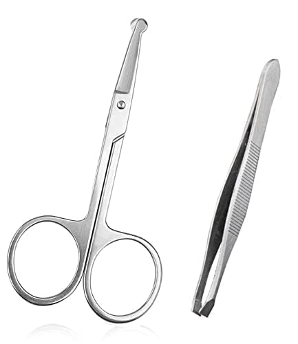 Eyelash Facial Grooming Beauty Tools Moustache Professional Stainless Steel Tweezers with Round Tip Eyebrow Scissors for Girl's (Silver) (Pack Of 2)-image-37