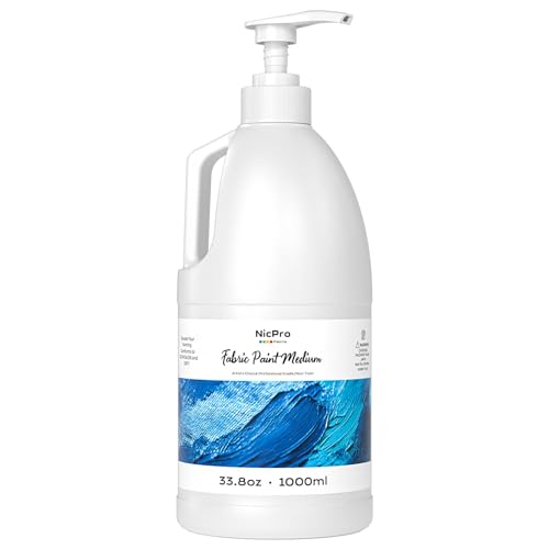 Nicpro Professional Effects Fabric Medium 33.8oz Bottle with Pump Fabric Painting Acrylic Fluid Medium Improves Acrylic Paint Adhesion to Fabrics Textiles for DIY Clothing T-shirts Shoes Jeans Bags
