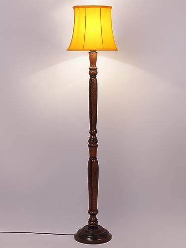 Image of Devansh Yellow Cotton Wooden Floor Lamp -7