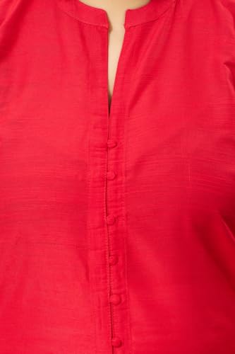 Image of DARIKA Women's Solid Straight Kurta with 3 /4 Sleeves | Front Button Placket | Comfortable Plus Size Ethnic Wear Kurti for Casual