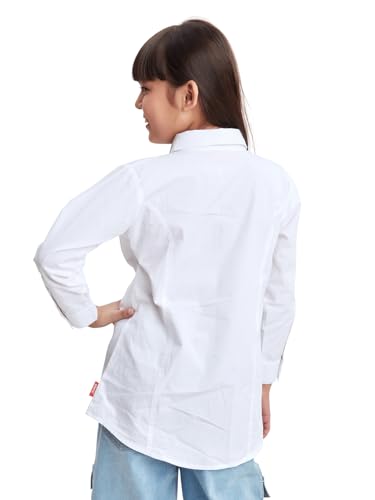 Image of olele Girls Full Sleeve Ruffles Cotton Linen Shirt - White for 4 to 14 Years | Kids Girl White Shirt | White Ruffle Shirt for Girls | Shirt Jeans