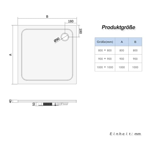 LUXESPIRE Duschwanne Ohne Ablafgarnitur 90x90cm flache weiß Duschtasse aus langlebigem Sanitäracryl – Bild 6