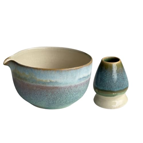 Matcha Masta Premium Ceramic Matcha Bowl + Whisk Stand - Handmade Japanese Style - Essential Tools for Matcha Lovers - Ideal for Gifting