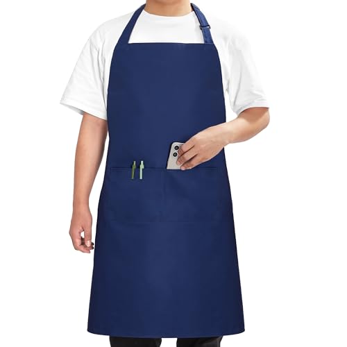 Syntus Chef Apron for Men Women Kitchen Cooking Apron with Pockets, Adjustable Bib Aprons Stain Resistant, 1 Pack Nautical Blue