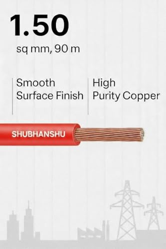 Image of 1.50 SQMM PVC Insulated Pure Copper Wire | Single Core Flexible Electric Cable | ISI Certified | 90 Meters | Red