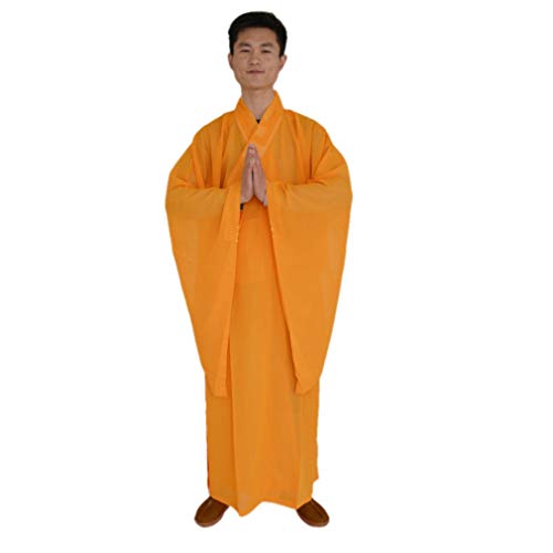DGXIN Shaolin Temple Zen Buddhist Robe Monk Meditation Kung Fu Gown Unisex Yellow