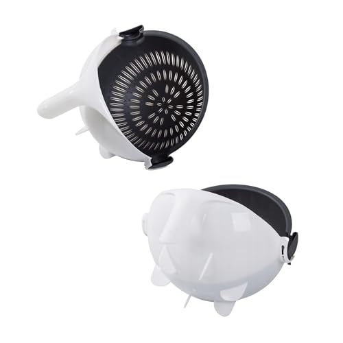 PARENCE - 3-in-1 Multifunktions-Gemüseschneider mit Siebschüssel – Manueller Reibe mit 5 austauschbaren Klingen, Gemüse- und Obstschneider, Schäler inklusive – Weiß