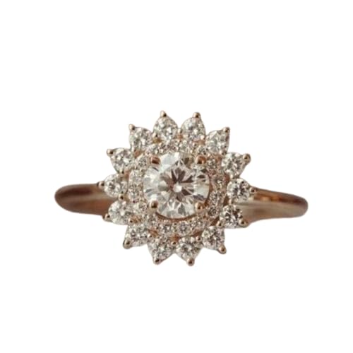 icedout 1 Ct Round Cut Diamond Solitaire Double Halo Vintage Art Deco Floral Bridal Engagement Ring For Women 14K Yellow Gold Finish 925 Sterling Silver Handmade Anniversary Proposal Ring For Gift